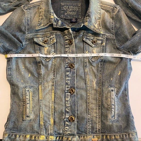 Guess jeans women gold splattered jean jacket. Size Large - Picture 13 of 15